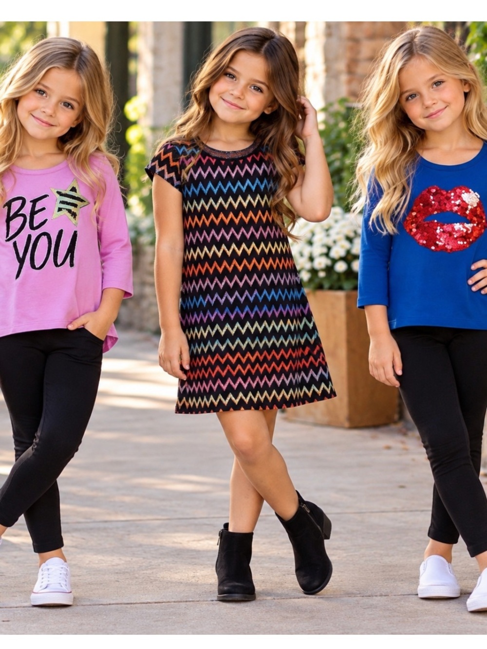 Bonnie Jean Black Multicolor Chevron Knit A-Line Dress